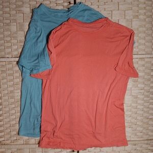 Oficine Generale Lot 2 Cotton Lyocell Tees in Coral and Teal Large
